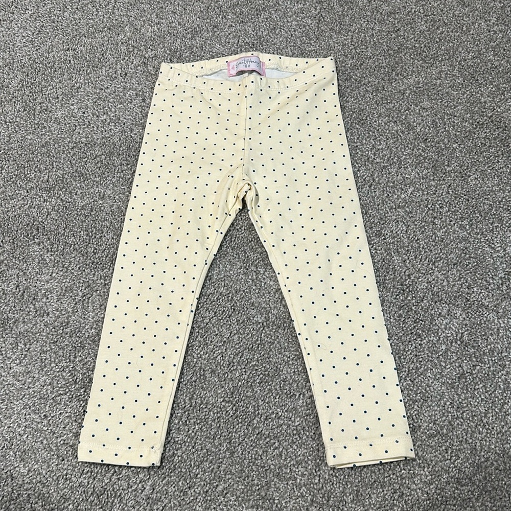Sweet honey‎ cream leggings with blue polka dots size 18 months
